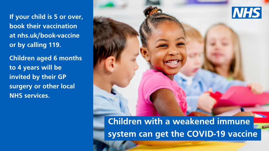 Children with a weakened immune system can get the vaccine. Full text below