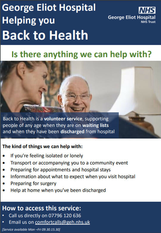 George Eliot Hospital helping you back to health.  Full text below